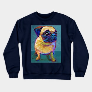 Funky Little Pug Pup on Blue Crewneck Sweatshirt